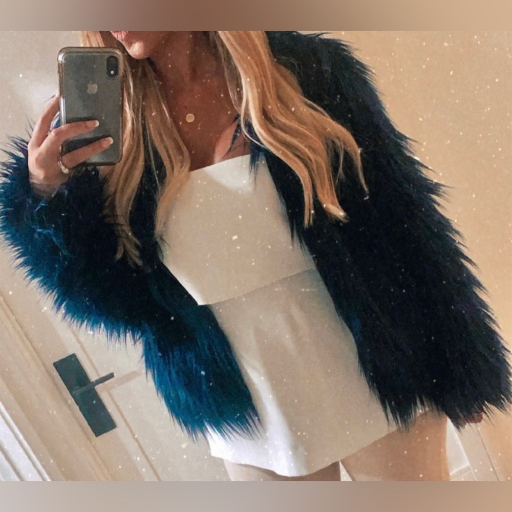 Unreal faux fur jacket - navy blue